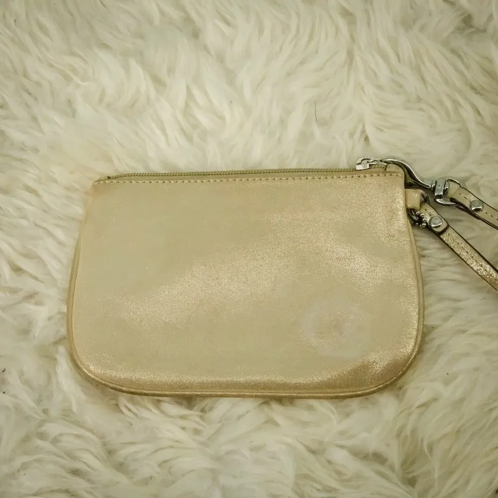 Coach Champagne Gold Metallic Small Zip Closure Wristlet Clutch Bag Purse